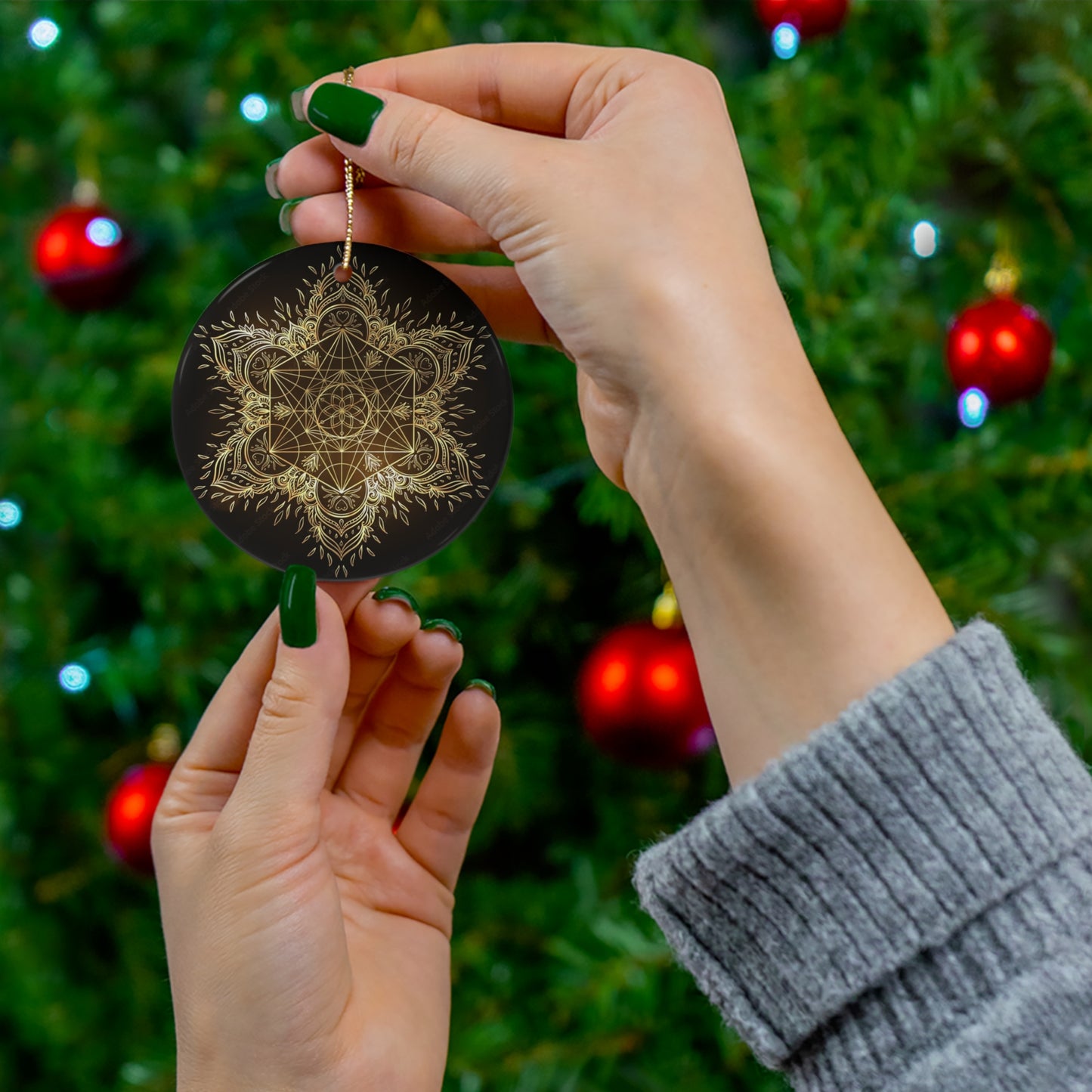 Ceramic ornament Metatron's Cube Gold/Black